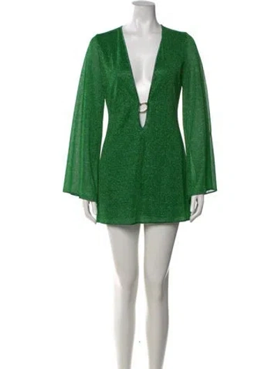 Pre-owned Oseree Plunge Neckline Mini Dress In Green