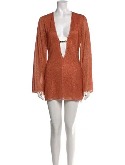 Pre-owned Oseree Plunge Neckline Mini Dress In Metallic/orange