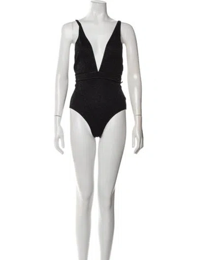 Pre-owned Oseree Plunge Neckline Sleeveless Bodysuit In Black