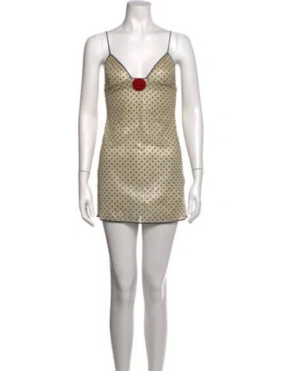 Pre-owned Oseree Polka Dot Print Mini Dress In Neutrals