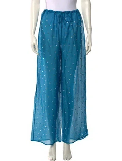 Pre-owned Oseree Polka Dot Print Wide Leg Pants In Blue