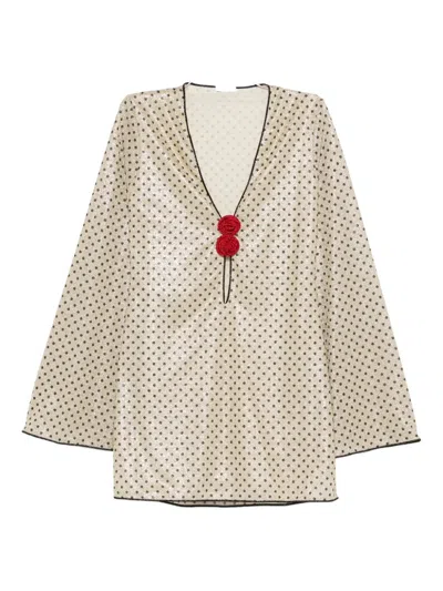 Oseree Polka-dot Rose-detail Beachwear In Neutral