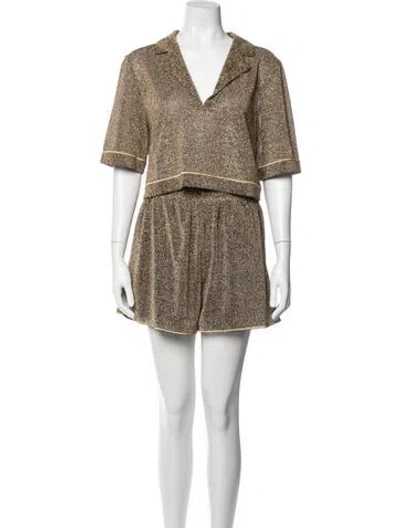 Pre-owned Oseree Printed Glitter Accents Skirt Set In Gold/metallic