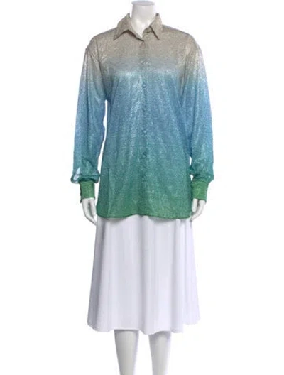Pre-owned Oseree Printed Long Sleeve Top W/ Tags In Blue