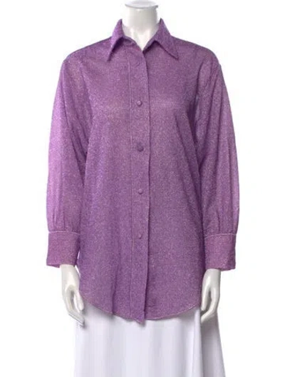 Pre-owned Oseree Printed Three-quarter Sleeve Button-up Top