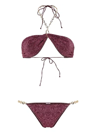 Oseree Red Chain-detail Bandeau Bikini Set In Purple