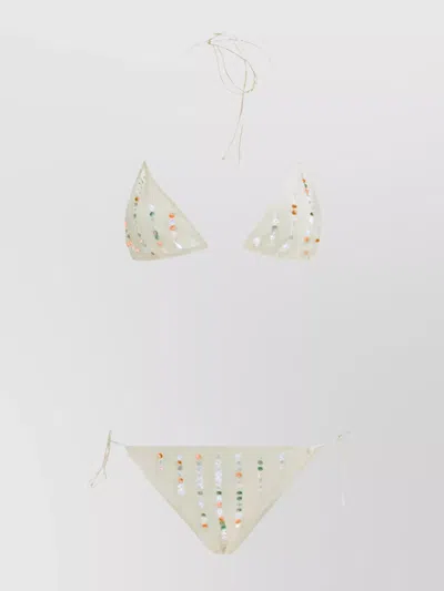 Oseree Rhinestone Embellished White Swimsuit