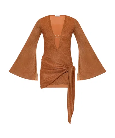 Oseree Oséree Ring Detail Lurex Mini Dress In Orange