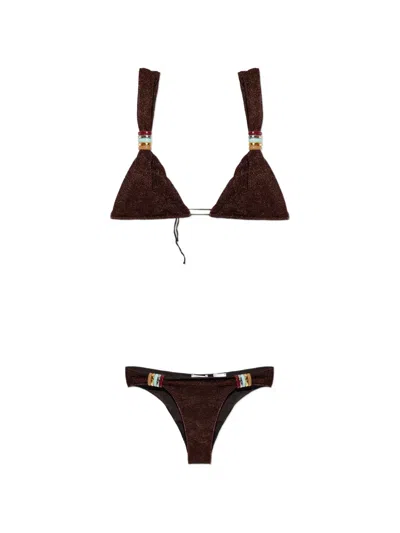 Oseree Ring-detail Triangle Bikini In Brown