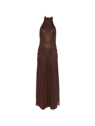 Oseree Ring Turtleneck Maxi Dress In Brown