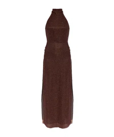 Oseree Ring Turtleneck Maxi Dress In Brown