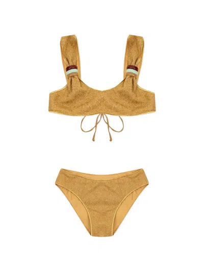 Oseree Kids' Ring-detail Bikini In Gold
