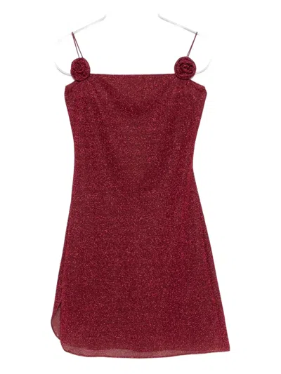 Oseree Rose-appliqué Mini Dress In Red