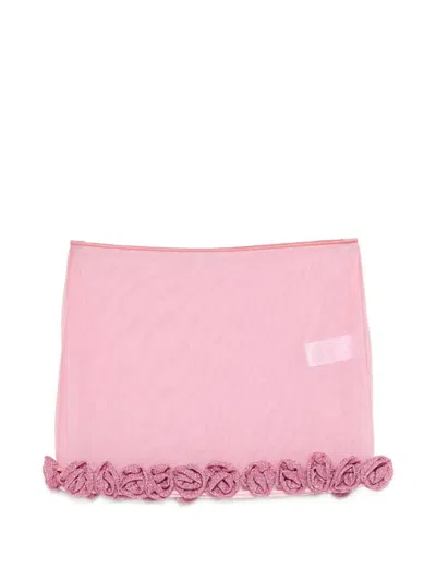 Oseree Rose Trim Short Skirt In Pink