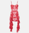 Oseree Ruffled Lace Bustier Dress In Red