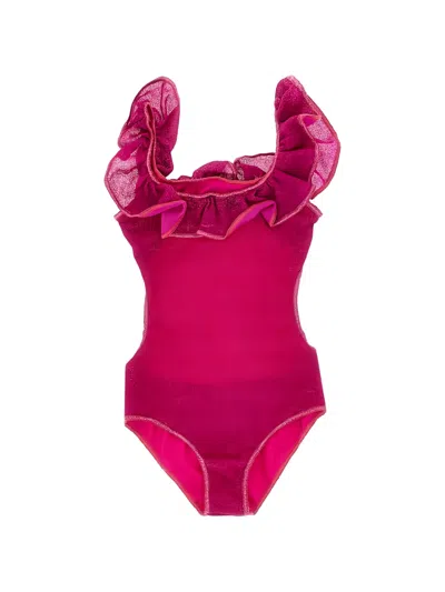 Oseree Kids' Ruffled Metallic Swimsuit In Pink