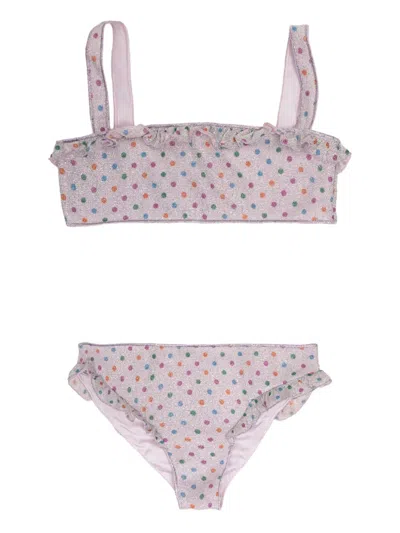 Oseree Kids' Ruffled Polka-dot Bikini In Purple