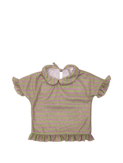 Oseree Kids' Ruffled Striped Top In Brown