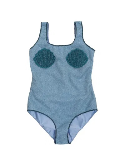 Oseree Kids' Scallop-appliqué Swimsuit In Blue
