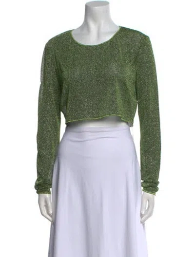 Pre-owned Oseree Scoop Neck Long Sleeve Crop Top In Green
