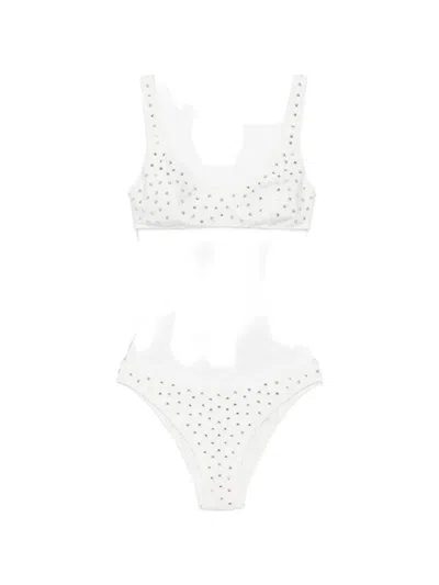 Oseree Polka Dot Bikini Set In White