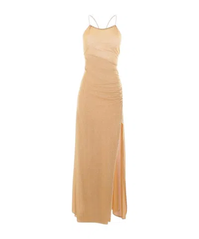 Oseree Semi-sheer Metallic-threading Dress In Nude