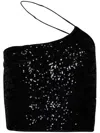 Oseree Sequin-embellished Crop Top In Black