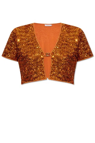 Oseree Oséree Sequin Embellished Cropped Cardigan In Orange