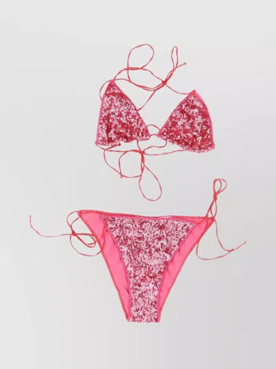 Oseree Sequin Embellished Triangle Bikini Top In Rose