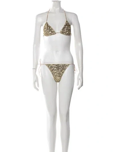 Pre-owned Oseree Sequin Embellishments Bikini In Gold