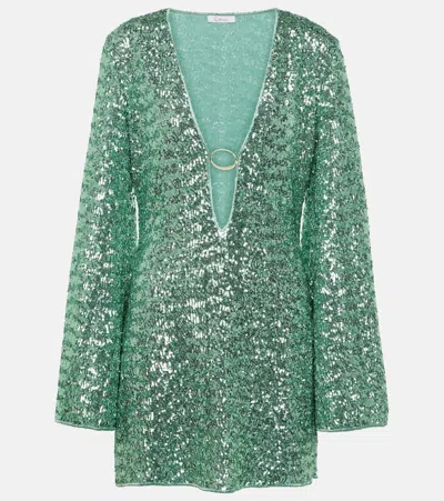 Oseree Sequined Beach Dress In Green