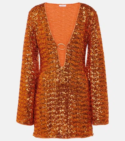 Oseree Sequined Beach Dress In Orange