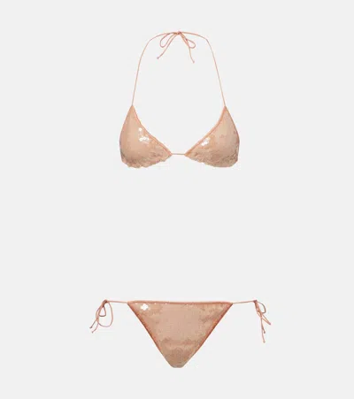 Oseree Sequined Bikini In Beige