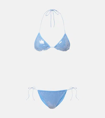 Oseree Oséree Sequined Bikini In Blue