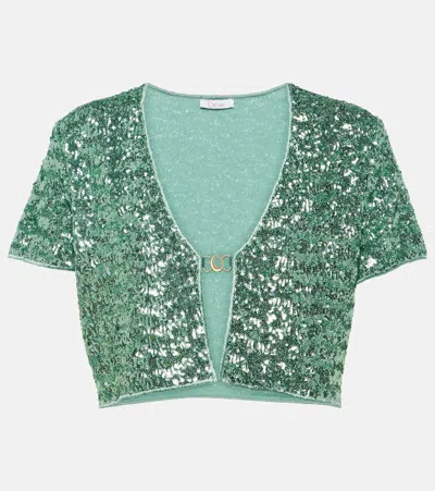 Oseree Sequined Crop Top In Green