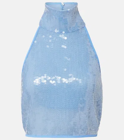 Oseree Oséree Sequined Halterneck Crop Top In Blue