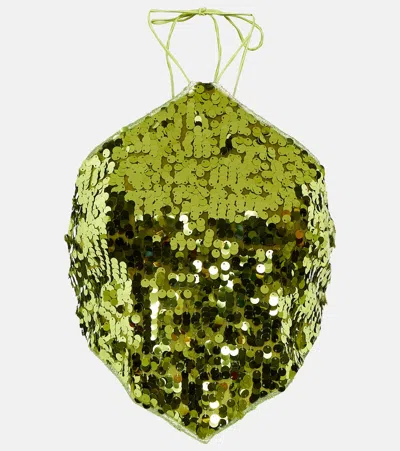 Oseree Sequined Halterneck Crop Top In Green