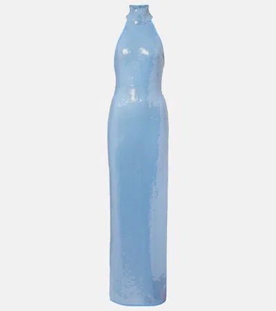 Oseree Sequined Halterneck Maxi Dress In Blue