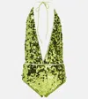 Oseree Sequined Halterneck Swimsuit In Green