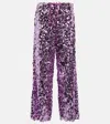 Oseree Sequined High-rise Wide-leg Pants In Pink