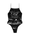 Oseree Sequins Stripe Swimsuit In Black