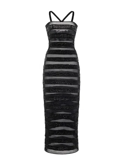 Oseree Oséree Sequined Striped Dress In Black