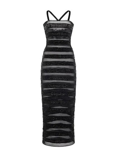 Oseree Sequined Striped Dress In Black