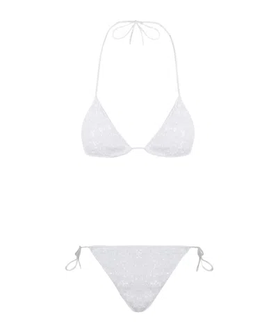 Oseree Sequin-embellished Tie-fastening Bikini Set In White