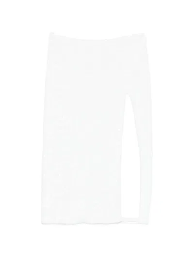 Oseree Sequin-embellished Side-slit Midi Skirt In White