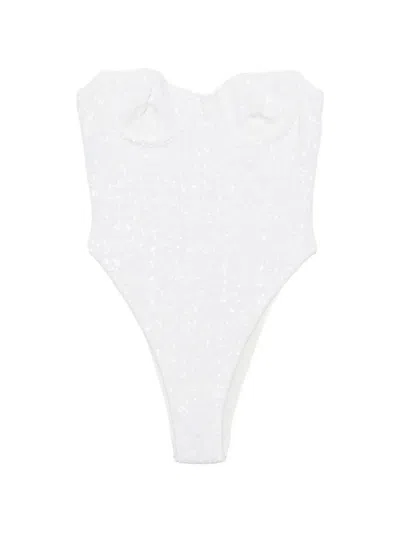 Oseree Sequin-embellished Underwired Swimsuit In White
