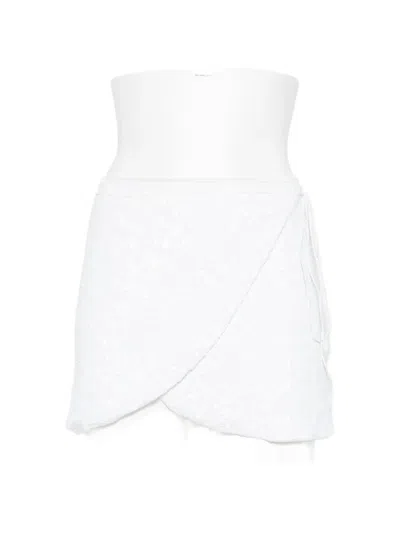 Oseree Sequin-embellished Wrap Mini Skirt In White