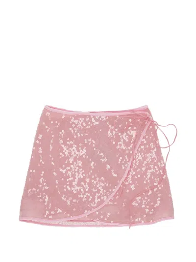Oseree Sequin-embellished Wrap Skirt In Pink