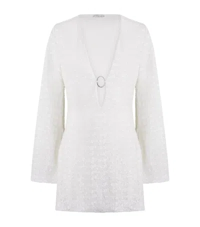 Oseree Oséree Sequinned Feather-trim Kaftan Mini Dress In White