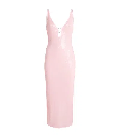 Oseree Oséree Sequinned O-ring Lumière Midi Dress In Pink